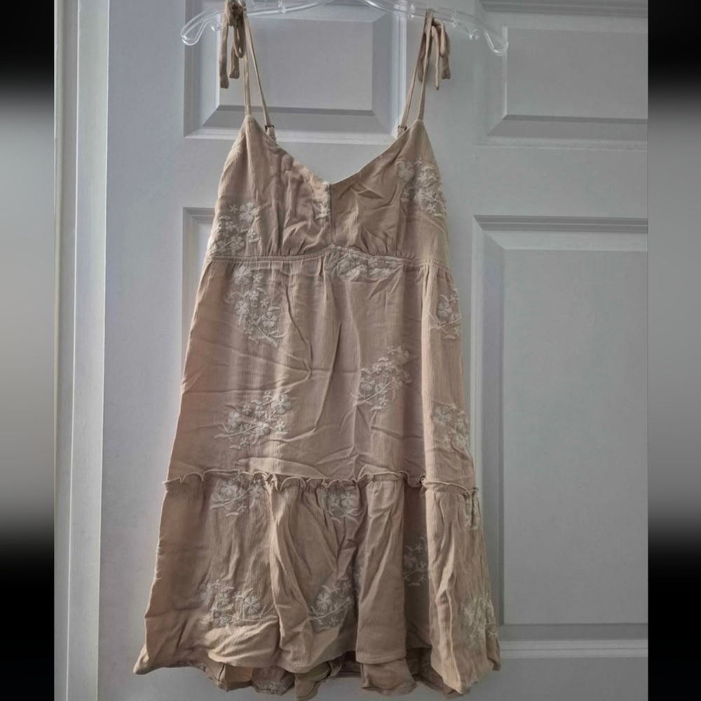 Embroidered Boho Tiered Beige Dress